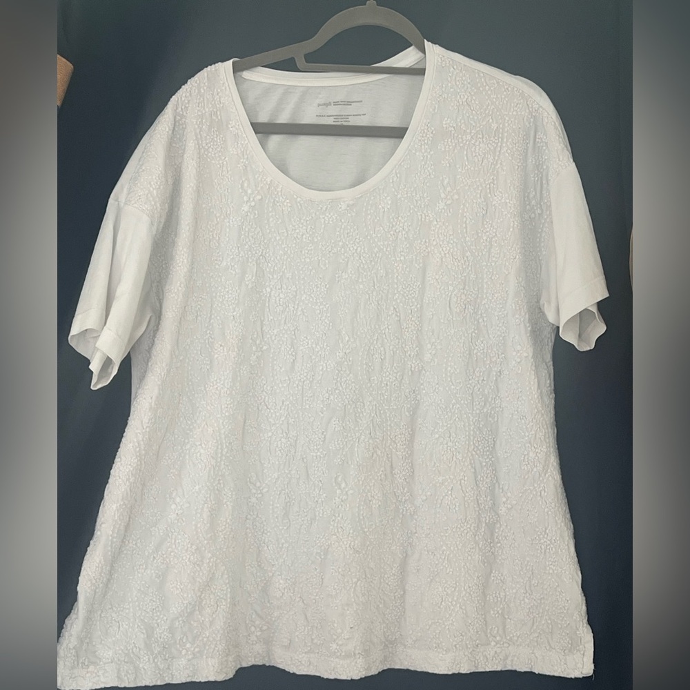 Pure Jill Embroidered Elbow-Sleeve Top